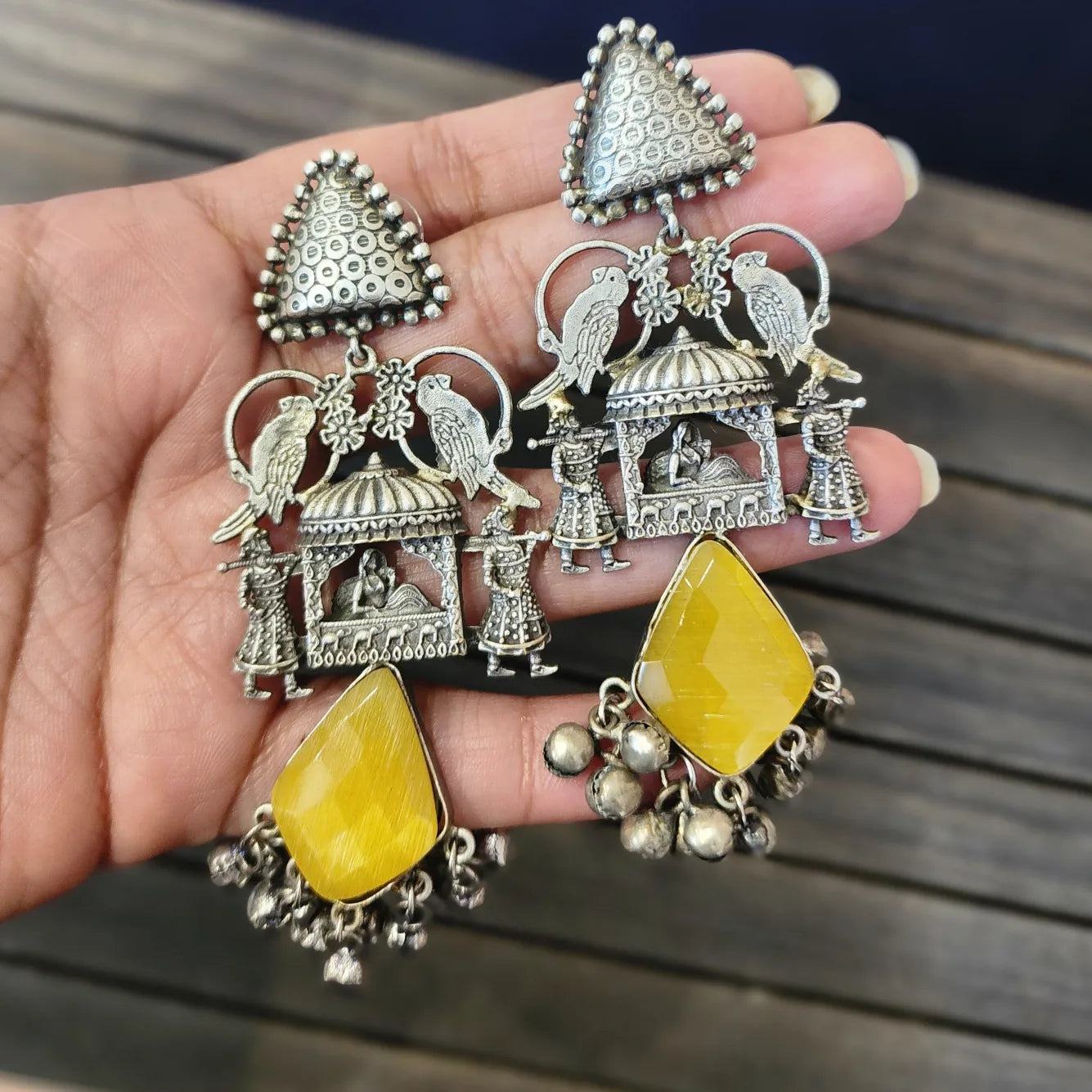 Ridhi silver polish fusion jhumka earrings