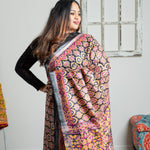 Ajrakh printed linen printed saree