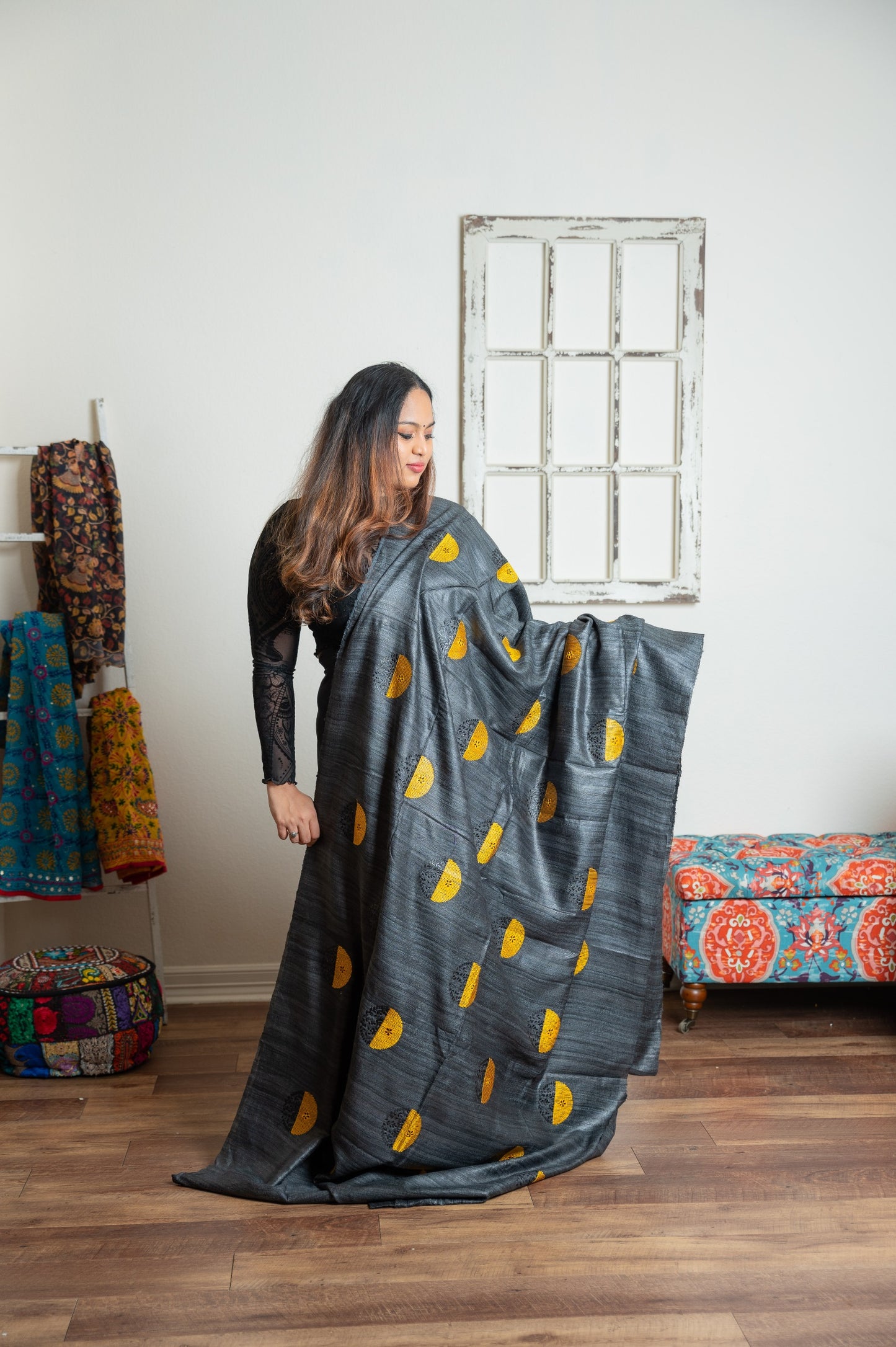 Tussar gitcha silk embroidered Saree
