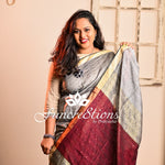 Linen khadhi mix grey with contrast border saree