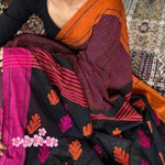 Hand embroidered mulmul cotton with jamdani border saree