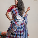 Handwoven organic pure plain linen saree block color with tassels pallu saree
