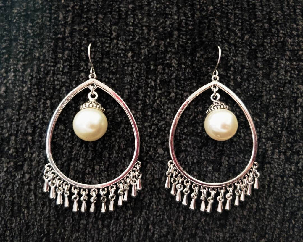 Silver and gold tone drop earrings