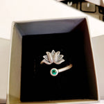 Adjustable Lotus green Stone 925 silver Ring