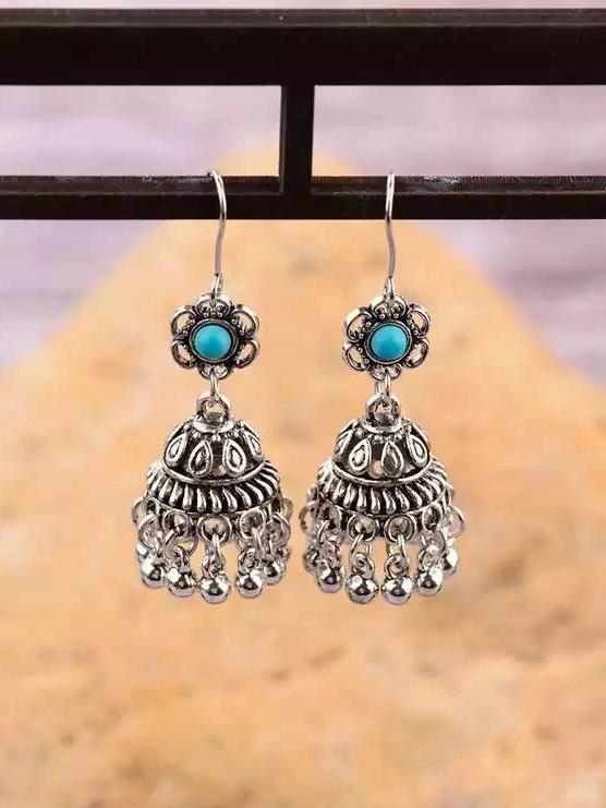 Ethnic Small flower turquoise Jhumka earrings