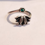 Adjustable Lotus green Stone 925 silver Ring