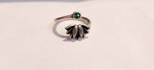 Adjustable Lotus green Stone 925 silver Ring