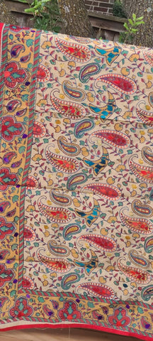 Madhubani dupatta phulkari dupatta hand embroidered dupatta kalamkari gift for her women gifts half white dupatta blue dupatta red dupatta