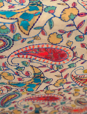 Madhubani dupatta phulkari dupatta hand embroidered dupatta kalamkari gift for her women gifts half white dupatta blue dupatta red dupatta