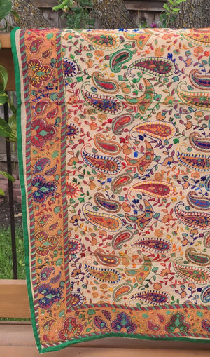 Madhubani dupatta phulkari dupatta hand embroidered dupatta kalamkari gift for her women gifts half white dupatta blue dupatta red dupatta