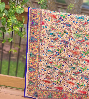 Madhubani dupatta phulkari dupatta hand embroidered dupatta kalamkari gift for her women gifts half white dupatta blue dupatta red dupatta